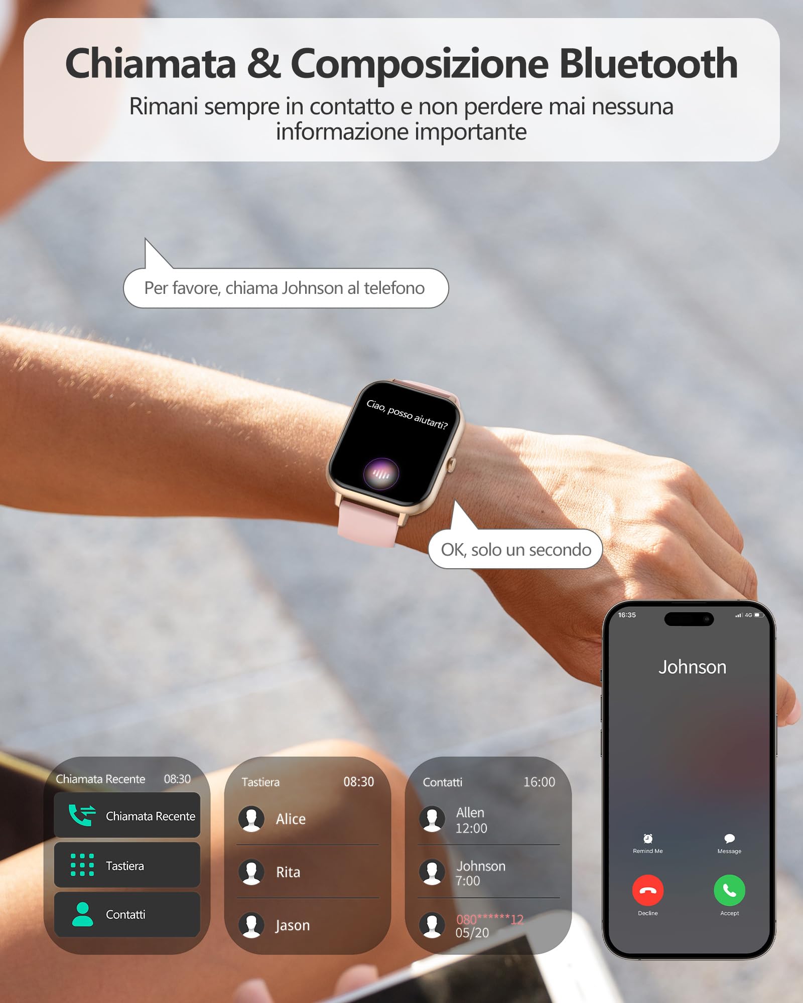 Smartwatch Donna Uomo,1.83" Orologio Smartwatch con Effettua/Risposta Chiamate, Sonno/SpO2/Cardiofrequenzimetro/Contapassi, 110+ Modalità Sportive, IP68 Impermeabile Fitness Tracker per iPhone&Android