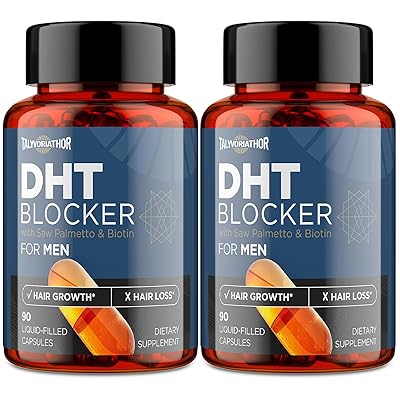 DHT Blocker for Men with Saw Palmetto & Biotin, Hair Growth Formula in Liquid-Filled Capsules, Hair Loss Supplements, Hair Regrowth Vitamins, Proprietary Herbal Blends - 90 Capsules(2 Bottle)