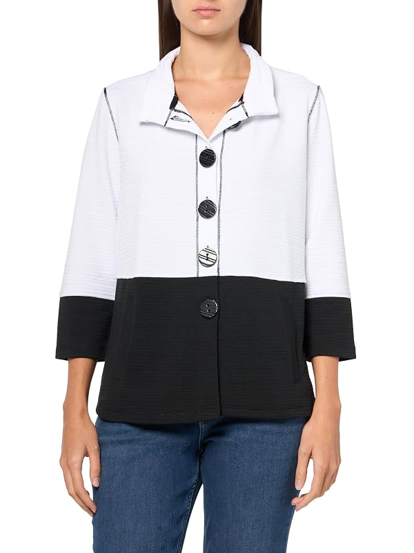 MULTIPLES Women's Plus Size Three Quarters Band Sleeves Two-Pocket Wire Collar Button Front Jacket, White by MULTIPLES - Used condition - US$41.45