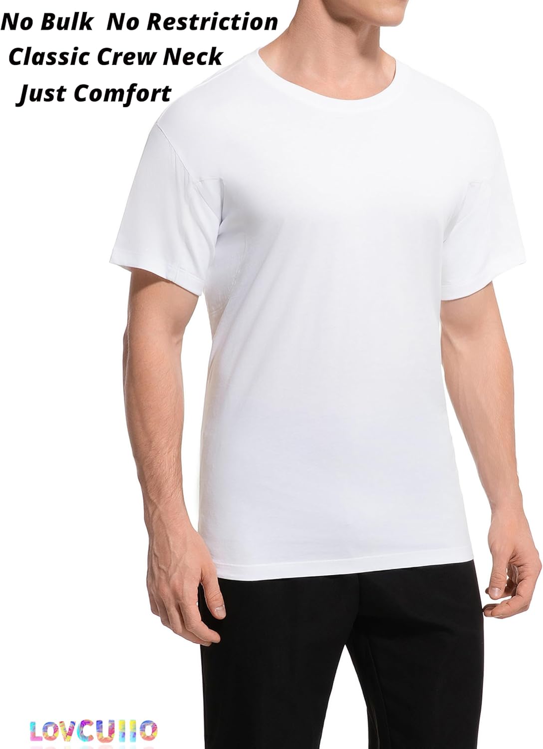 Men's Sweatproof Undershirt - Crew Neck Short Sleeve Cotton T-Shirt, Original Fit with Built-in Underarm Sweat Pads