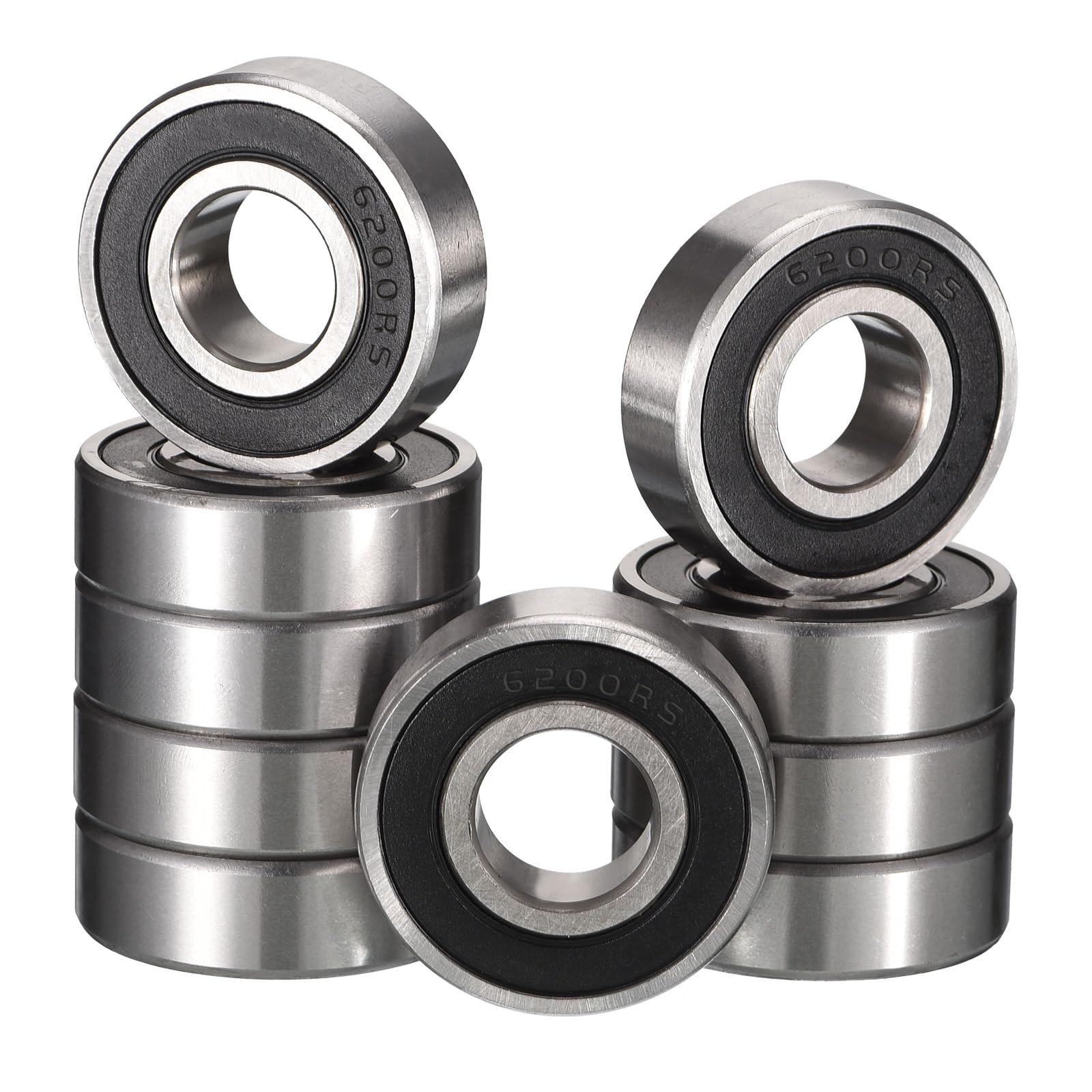 6200-2RS Deep Groove Ball Bearings, ID 10mm x OD 30mm x Width 9mm Double Rubber Sealed Ball Bearing Pre-Lubricated Chrome Steel Z2 Lever 10pcs