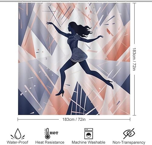 Miniatura 2 de Juego de 4 cortinas de ducha con alfombras antideslizantes, cubierta para tapa de inodoro y tapete de baño, cortina de ducha impermeable para