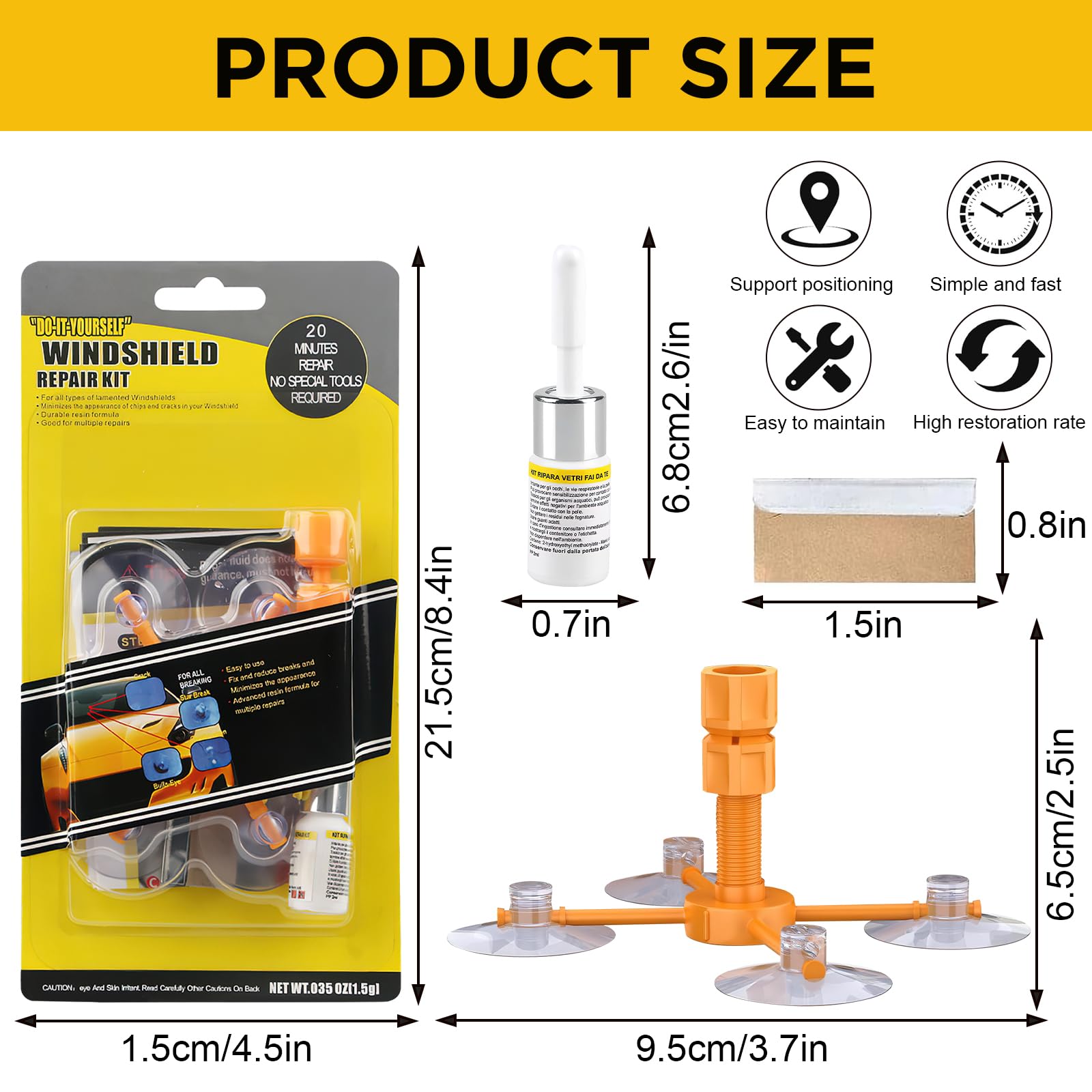ZoneYan Kit di riparazione per parabrezza, set di riparazione per parabrezza, set di riparazione per parabrezza auto, per riparare crepe lunghe, fori, crepe, ragnatele e stelle