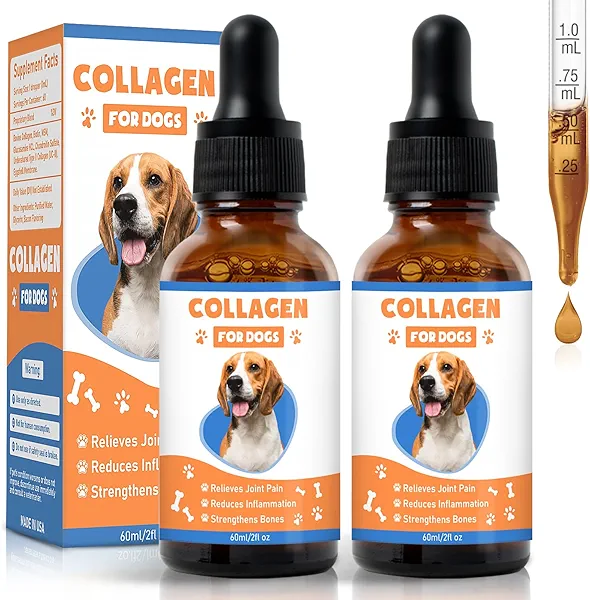 Collagen for Dogs,4.22oz (120ml) Liquid Collagen for Dogs,Enhances Joint Support,Flexibility,Cartilage and Mobility,Relieves Itching in Allergic,Liquid Drops Suitable for Cats and No Side Effects