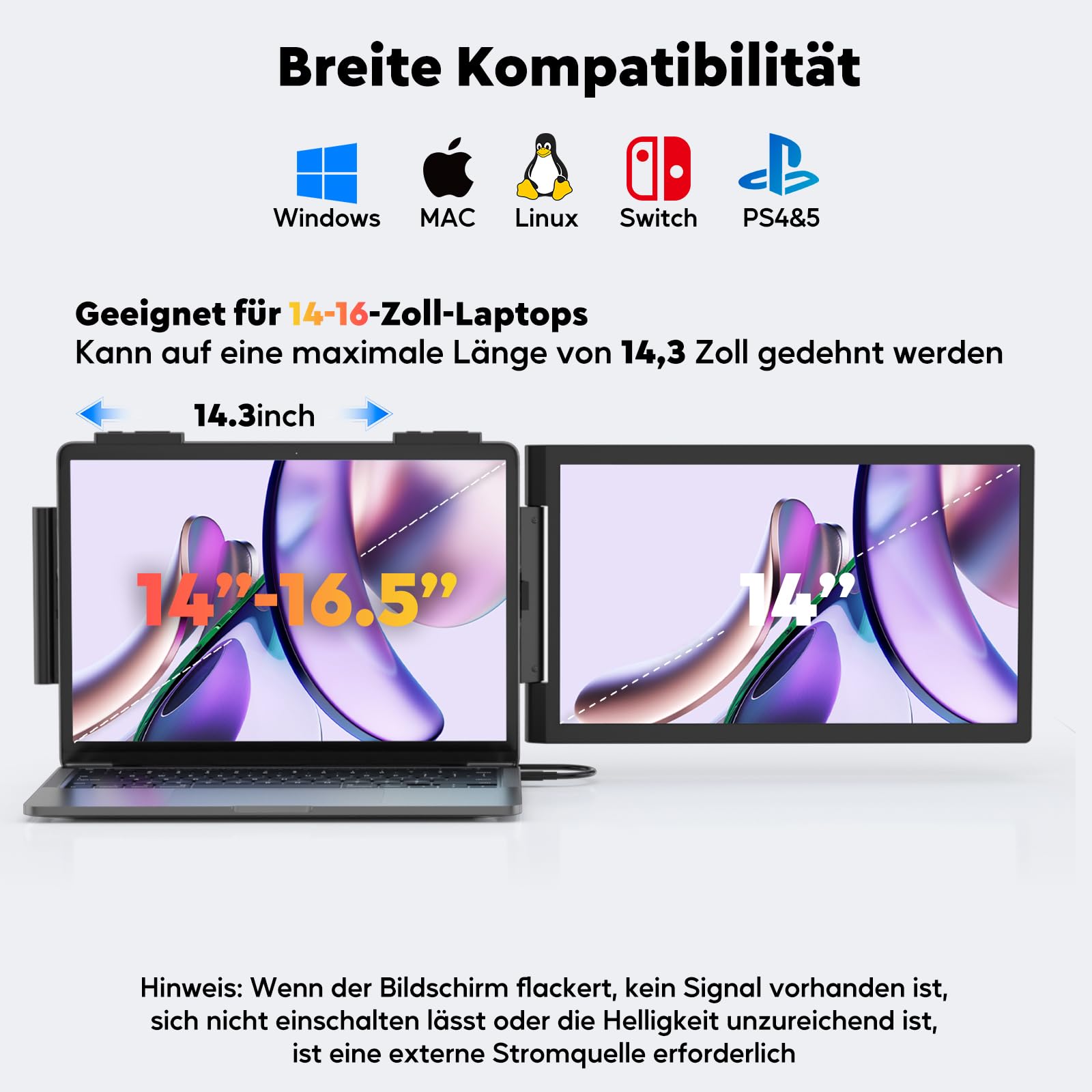 MAGICRAVEN Tragbarer Monitor für Laptop, 14 Zoll FHD 1080P IPS Bildschirm Laptop Monitor Erweiterung Dual Screen, Portable Monitor14-16 mit USB-C/HDMI Anschluß, Plug & Play für Windows, Mac, Android