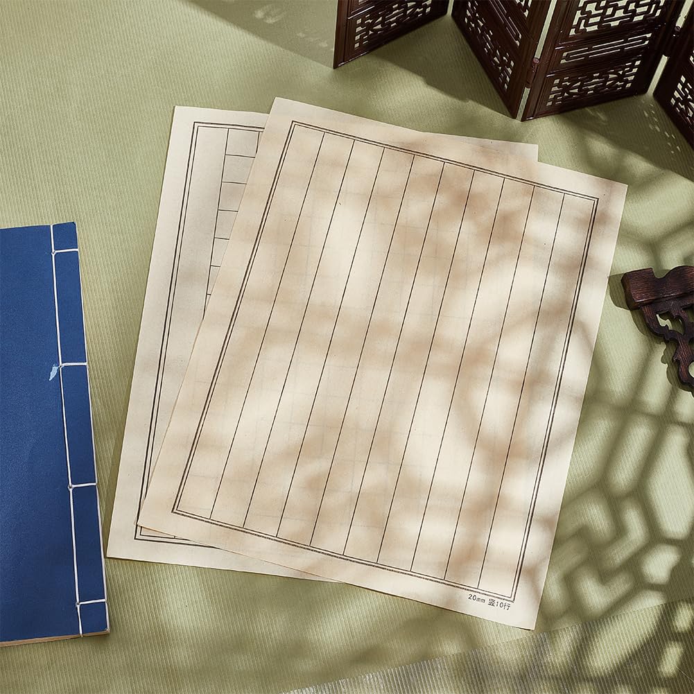 WEBEEDY 100 Feuilles de Papier Xuan pour la Calligraphie Chinoise avec 2 Grilles de Styles Calligraphie Japonaise sur Papier Sumi à l'Encre au Pinceau pour Débutants,50 Feuilles/Sac(Colonne et Grille)