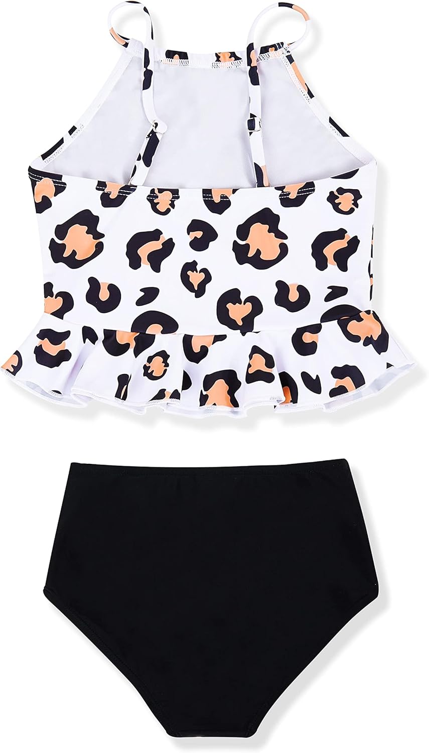 Mafulus Girls 2 PCS Swimsuit Ruffle Cute Print Adjustable Spaghetti Strap Quick Drying Kids Bathing Suit 5-14Years - Image 2