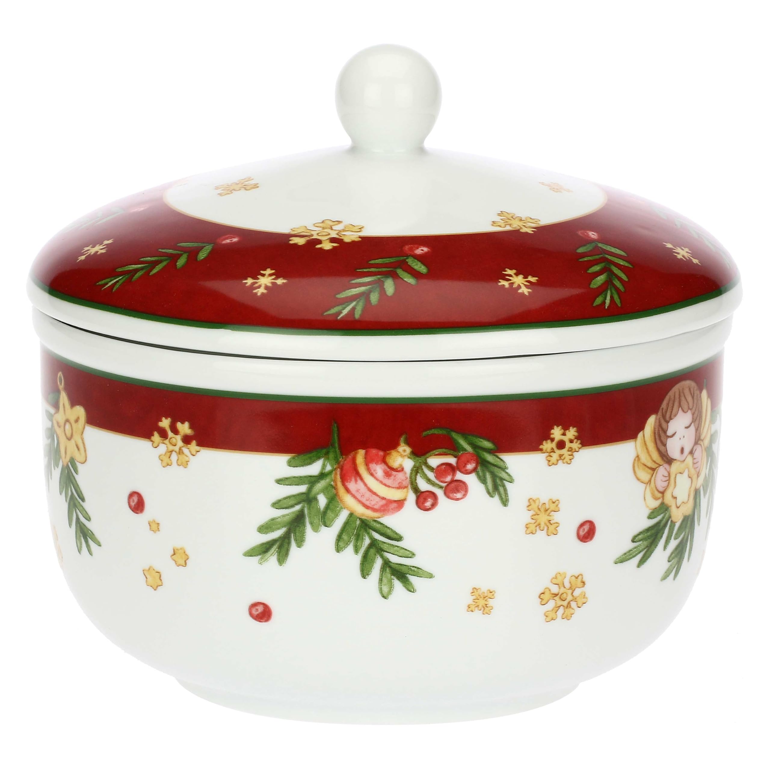 THUN, Biscottiera in Porcellana, Collezione Sorprese di Natale, Biscottiera da Collezione, Idea Regalo per Natale, Ø 20,5 cm, 14,6 cm