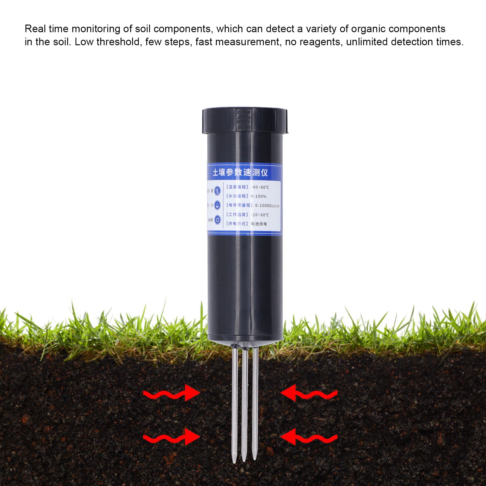 Fdit Medidor de Humedad del Suelo, Sensor de Sonda de Césped para Jardinería, Medidor de Humedad de Temperatura del Suelo de Acero Inoxidable Portátil