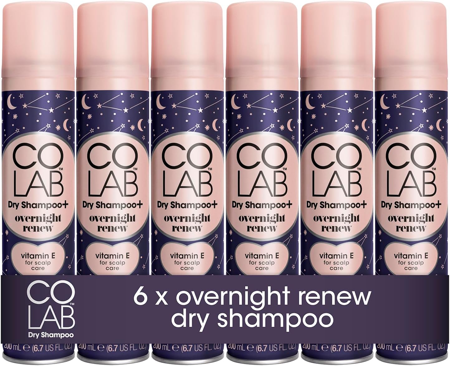 COLAB+ Dry Shampoo, Overnight Renew, 200ml, 6 Pack No Fuss, All Hair