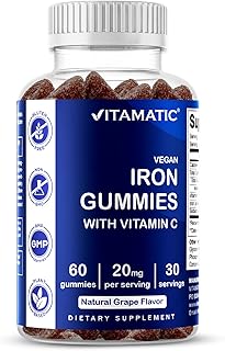 Vitamatic Iron Gummies Supplement for Women & Men - 20mg Serving - 60 Vegan Gummies - Great Tasting Iron Gummy Vitamins with Vitamin C (60 Count (Pack of 1))