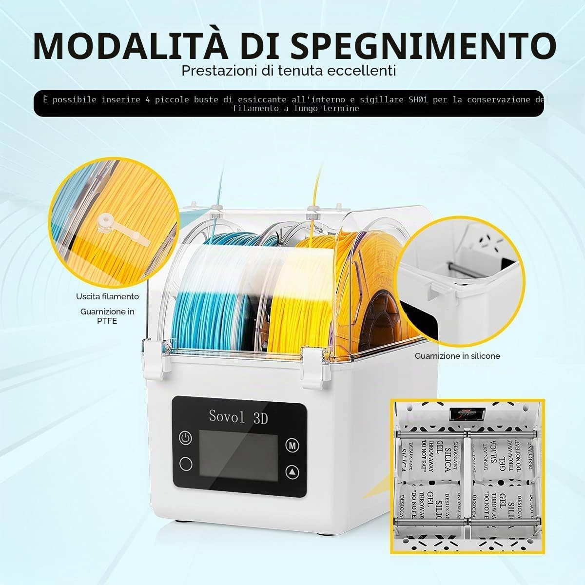 Sovol SH01 Essiccatore Filamento 3D Filament Dryer per 2 bobine di filamento 3D per PLA/ABS/TPU/altri materiali di stampa 3D, Bianco