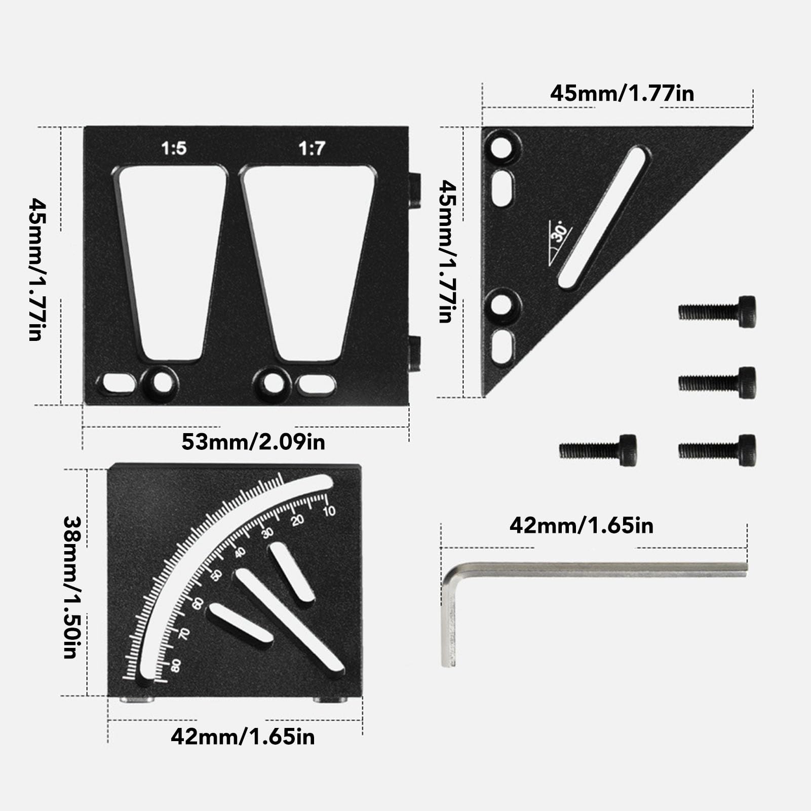 FLEXMAN Multi Angle 3D Measuring Ruler, Aluminum Alloy 3D Woodworking Square, 45 90 Degree Carpenter Square Protractor for Woodworking Projects