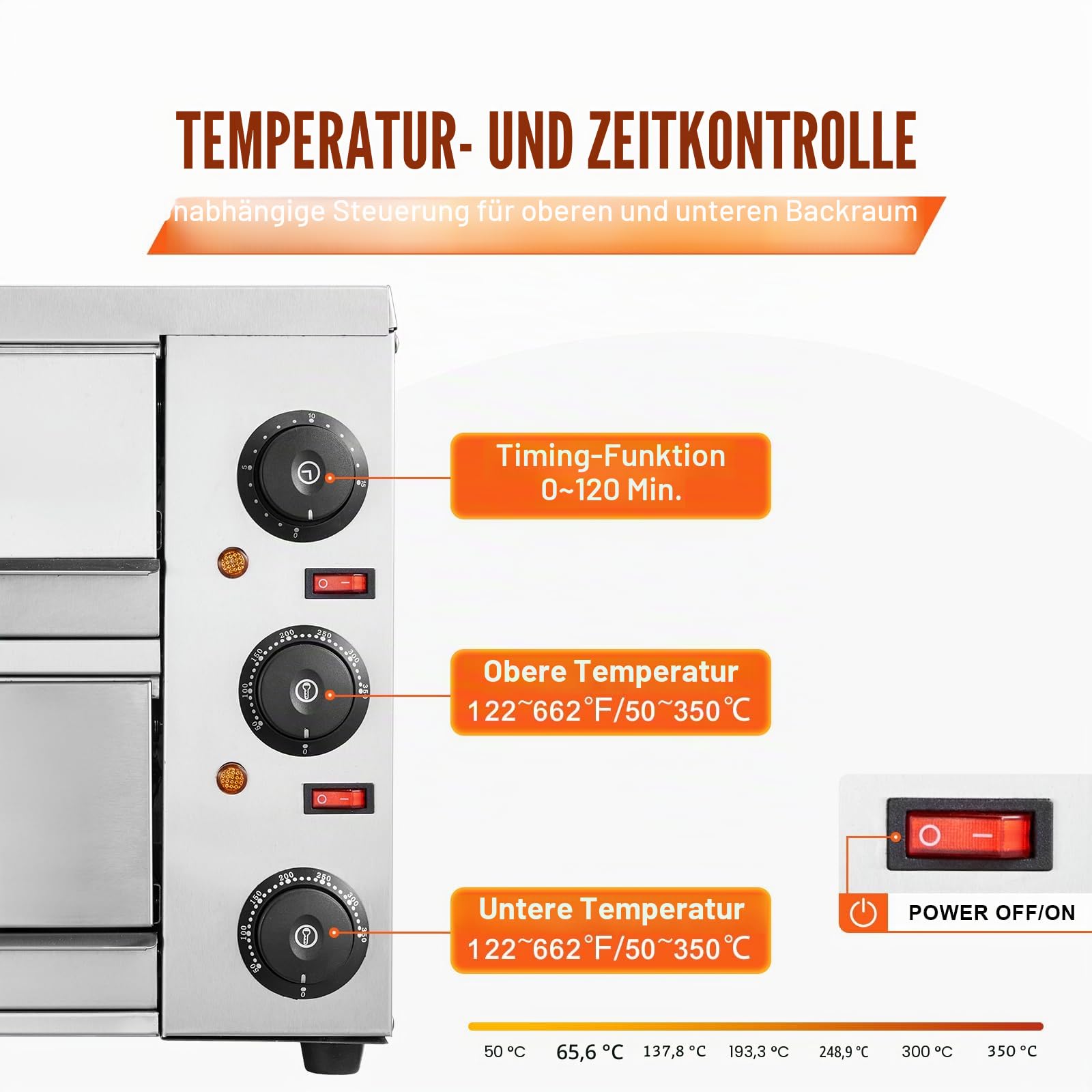 VEVOR Kommerzieller Pizzaofen Backofen, 2-lagig 305 mm, elektrischer Pizzaofen aus Edelstahl mit drei Drehknöpfen, Mehrzweck-Pizzamaker Indoor, zum Backen im Restaurant, zu Hause, Schwarz