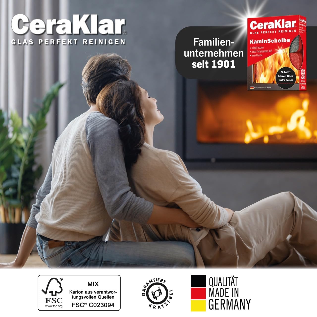 abrazo CeraKlar płyta kominkowa, 2 x gąbka do czyszczenia szyb kominkowych, odporna na zarysowania, płyta do czyszczenia kominka, do czyszczenia szyb