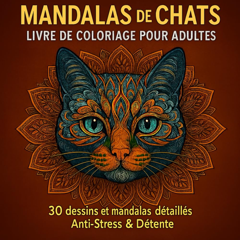 Mandalas de chats - Livre de coloriage pour adultes: 30 dessins et mandalas détaillés Anti-Stress & Détente