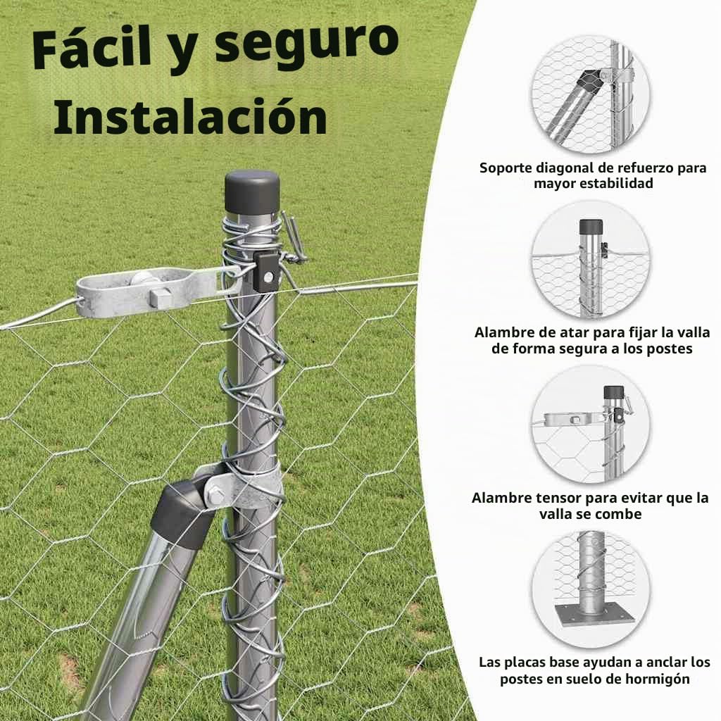 vidaXL Cerca Hexagonal 1.4 x 10m de Acero Galvanizado | Vallado Exterior Fuerte, Kit Completo de Montaje Fácil con Postes y Accesorios, Barrera de Jardín y Panel de Terraza para Seguridad y Privacida