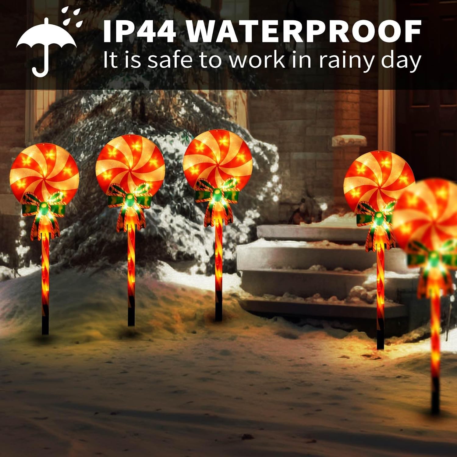 Set of 3 Solar Christmas Lights Decorations with 8 Lighting Modes, Solar Lollipop Pathway Stakes Lights, Outdoor Christmas Decor for Garden, Yard, Porch (Xmas Candy)