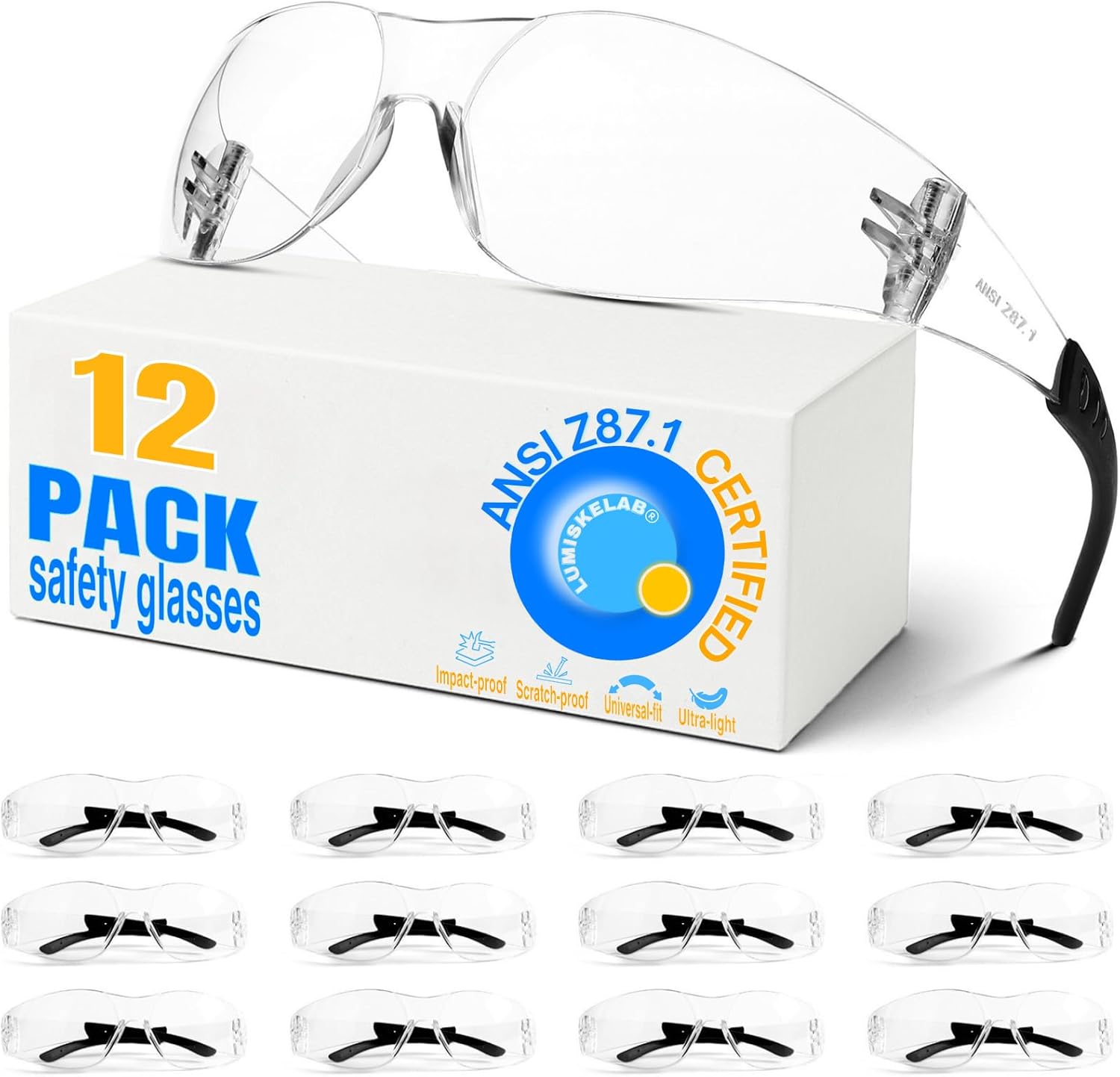 Safety Glasses Ansi Z87.1 Clear Safety Glasses Bulk Impact Scratch Resistant Lens Protective Eyewear for Men Women
