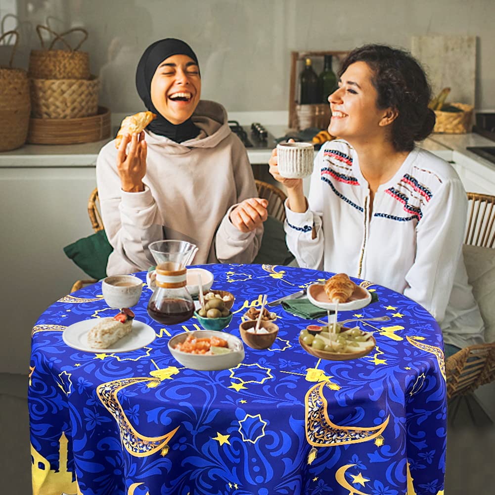Décoration Table Aïd Mubarak - Lot De 37 Pièces : Nappe Bleue, Serviettes, Plateaux… Pour Fête Et Célébration
