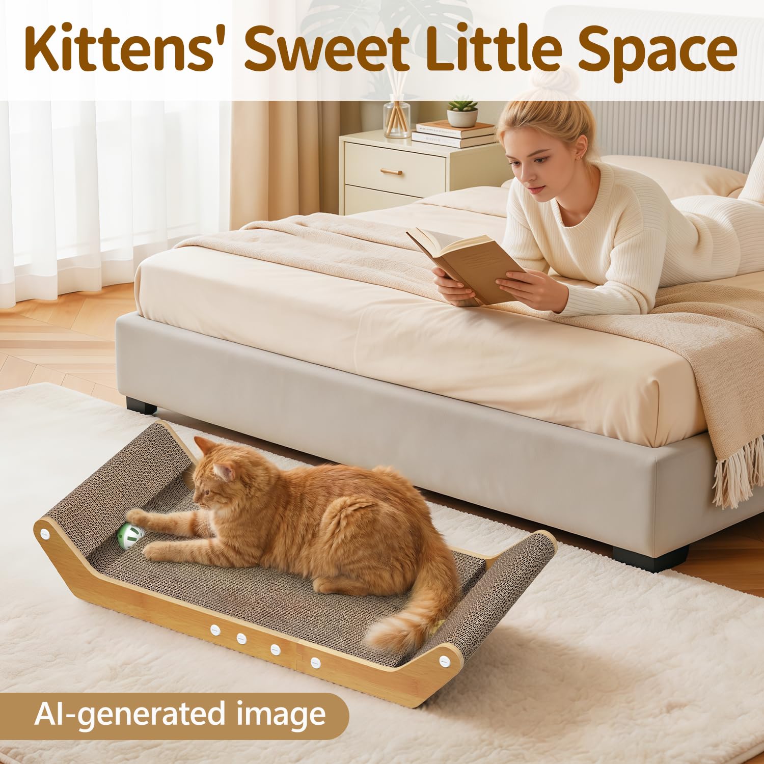 Rascador para gatos y gatitos en casa, 60 cm, resistente a la abrasión, de cartón ondulado con rieles y pelota, apto para salón y dormitorio