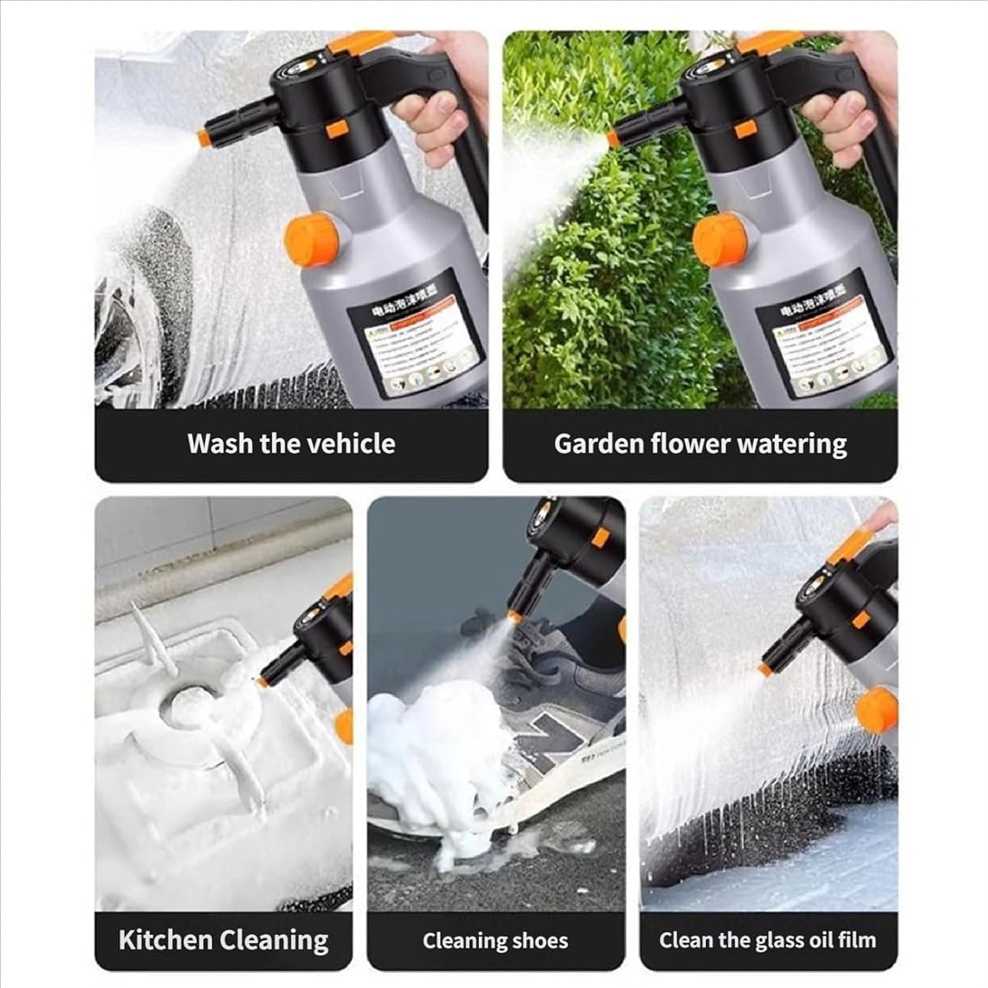 Elektrischer Schaumsprüher für Autowäsche - 2L Wiederaufladbarer Snow Foam Sprayer, Akku Schaumkanone & Pumpsprüher für Fahrzeugaufbereitung, Autopflege & Gartenbewässerung (A)