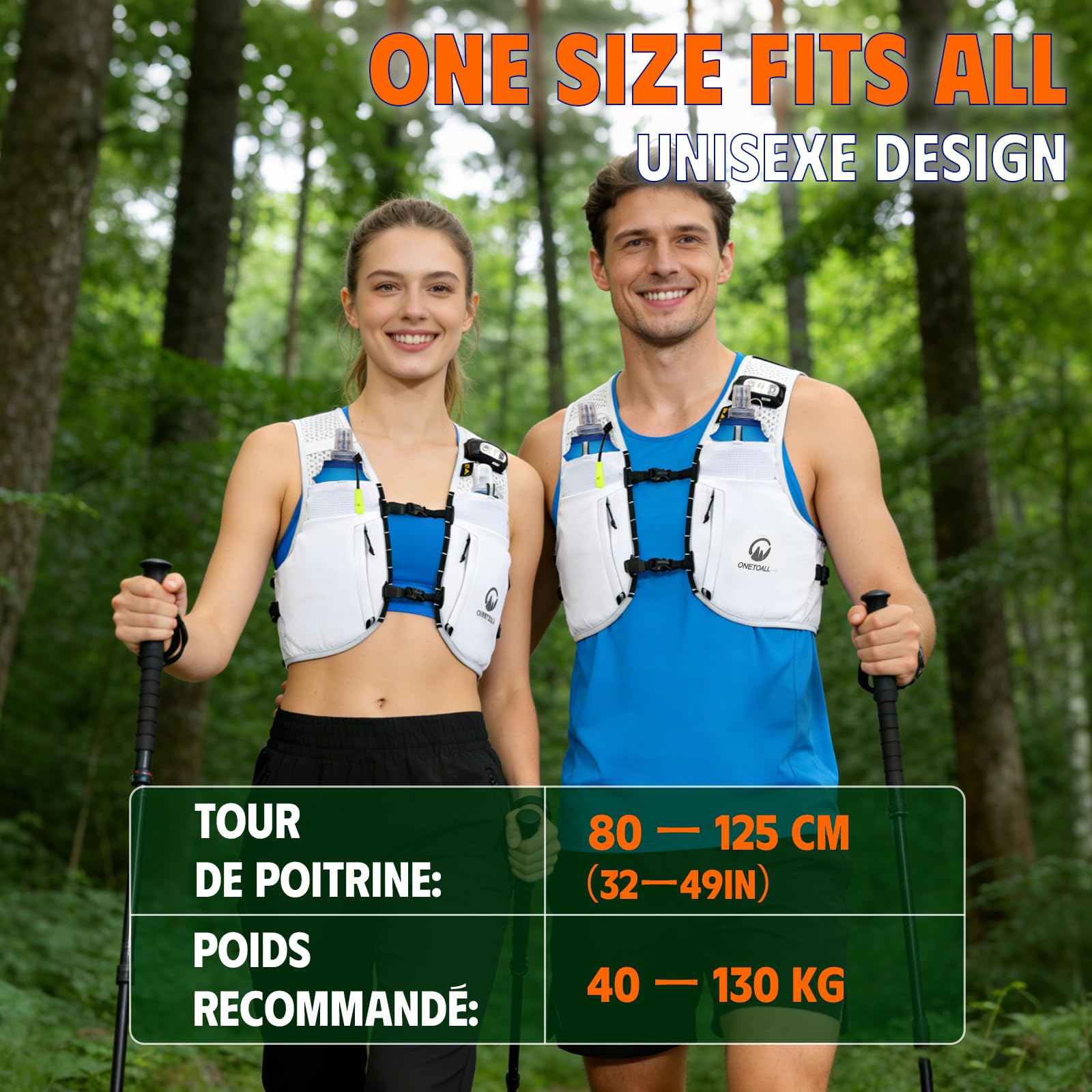 ONETOALL Gilet d'Hydratation Réfléchissant avec 2 Bouteilles 500ml - Sac à Dos de Course pour Homme Femme - Veste Running pour Marathon, Trail, Jogging - 4