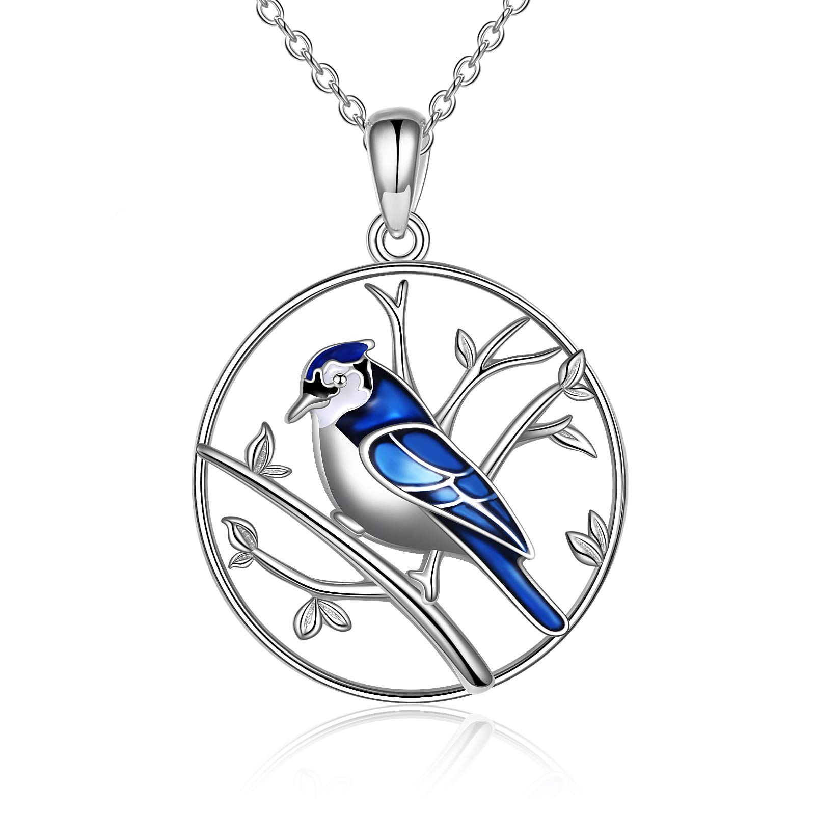 ONEFINITYBlue Jay Necklace 925 Sterling Silver Blue Jay Pendant Necklaces  Our Love Never Dies Blue Bird Jewelry for Bird Lover Gifts