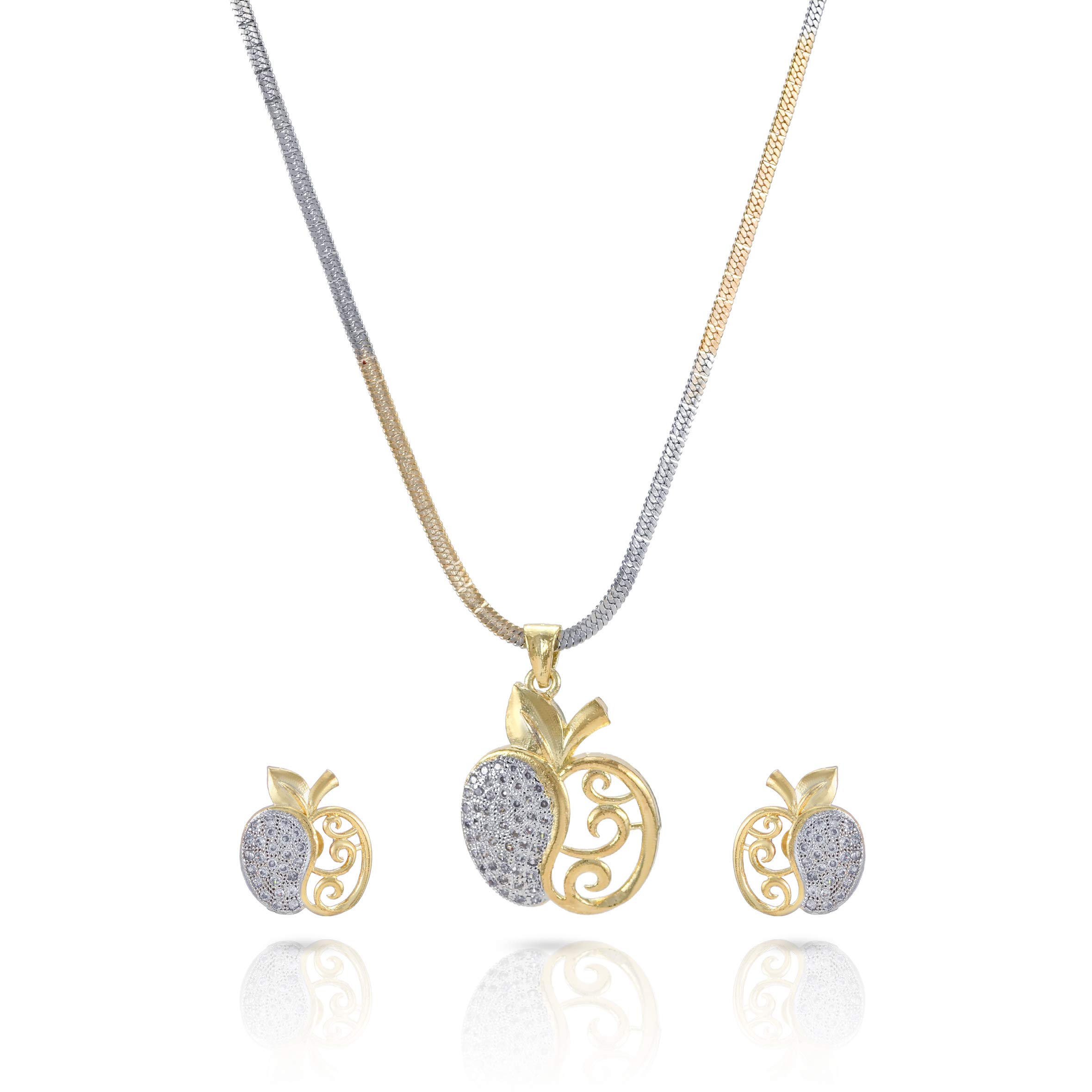 Yellow Chimes Sparkling AD/American Diamond Latest Fashion Apple Shaped Gold Plated Dual Tone Jewellery Pendant Set with Earrings for Women & Girls (B08663VG6Z) Amazon Price History, Amazon Price Tracker