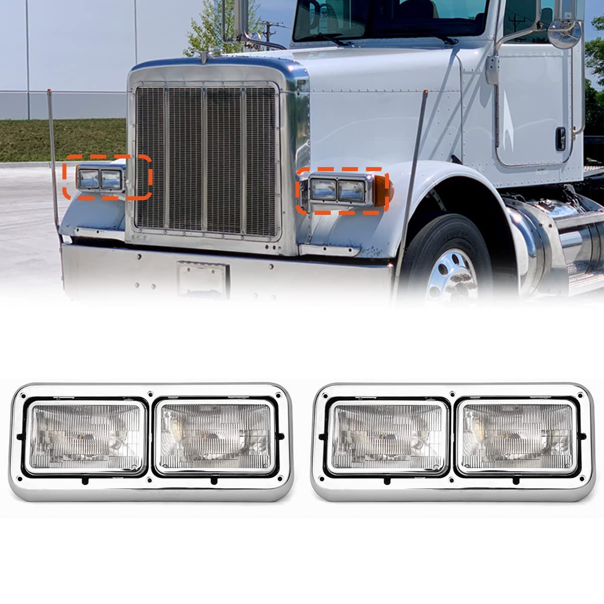 Photo 1 of Headlight for PETERBILT 379, Driver and Passenger Side Headlights Headlamps Assembly SEPEY for PETERBILT 379/KENWORTH W900, DOT Approved, a Pair