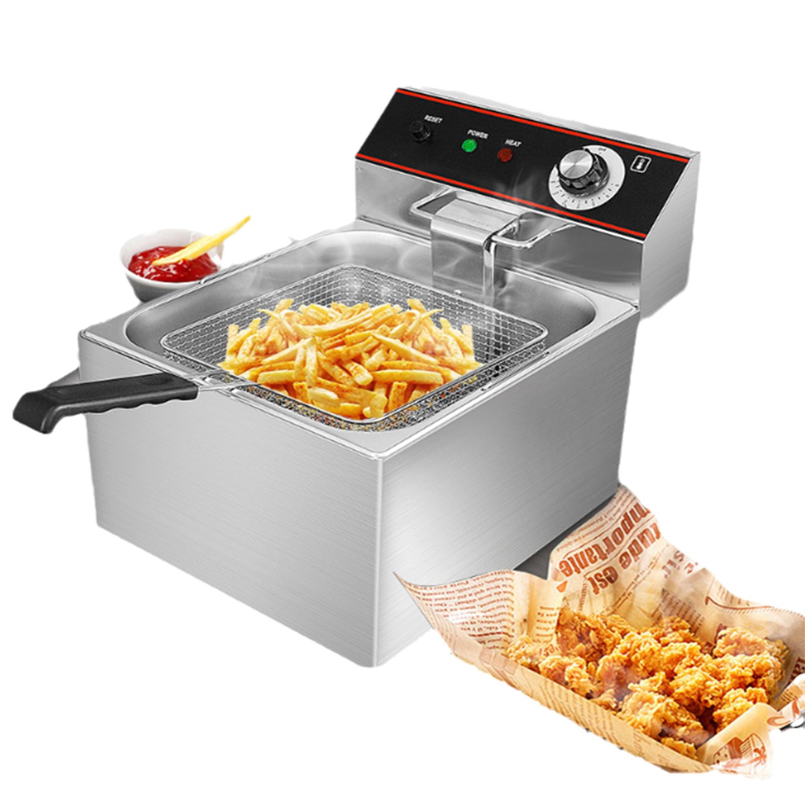 Friggitrice elettrica Commerciale in Acciaio Inossidabile, friggitrice elettrica da banco con cestello per friggere per la Cottura di Alimenti per ristoranti e Catering mobili