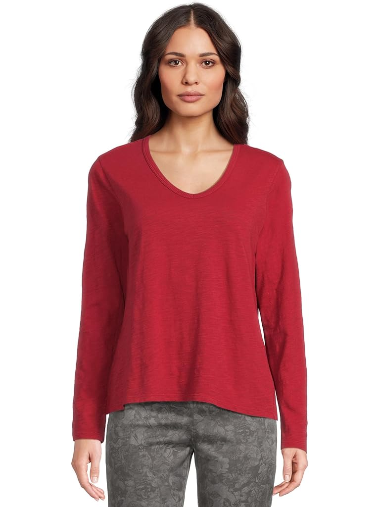 Red Elliott Lauren Garment Dye Tees - Long Sleeve V-Neck Knit Top
