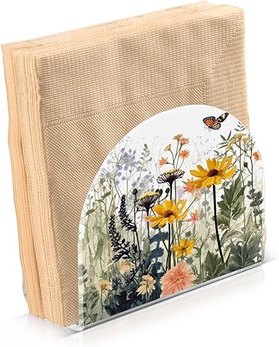 Miniatura 2 de Napkin Holder Wildflowers and Butterfly Napkin Holders for Tables, Clear Acrylic Napkin Holders Cocktail Napkin Holder for Kitchen Restaurant Bar