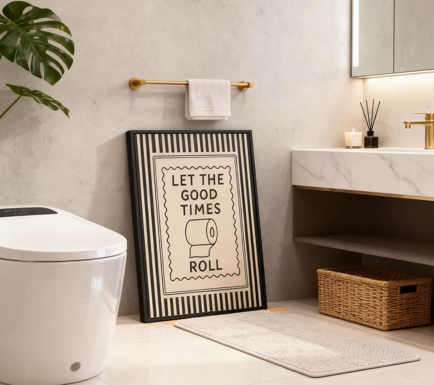 Black Framed Funny Bathroom Canvas Wall Art Inspirational Quotes Painting Picture Wall Decor Humor Restroom Poster Prints Artwork for Bathroom Toliet Home Decoration 12X16in