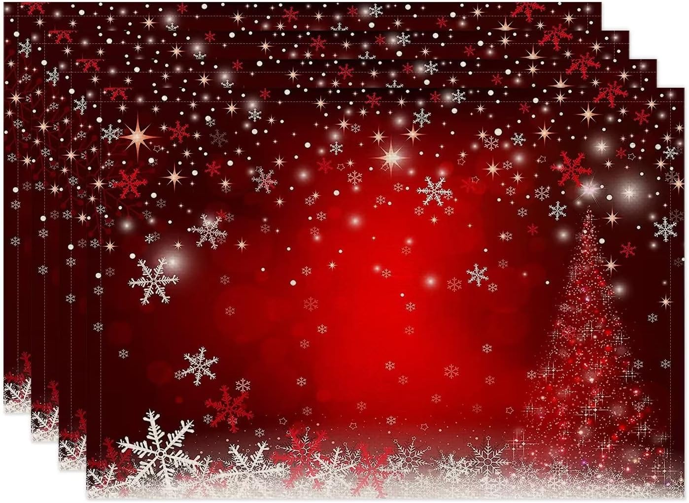 Christmas Placemats Set of 4 Washable 12 x 18 Inches Winter