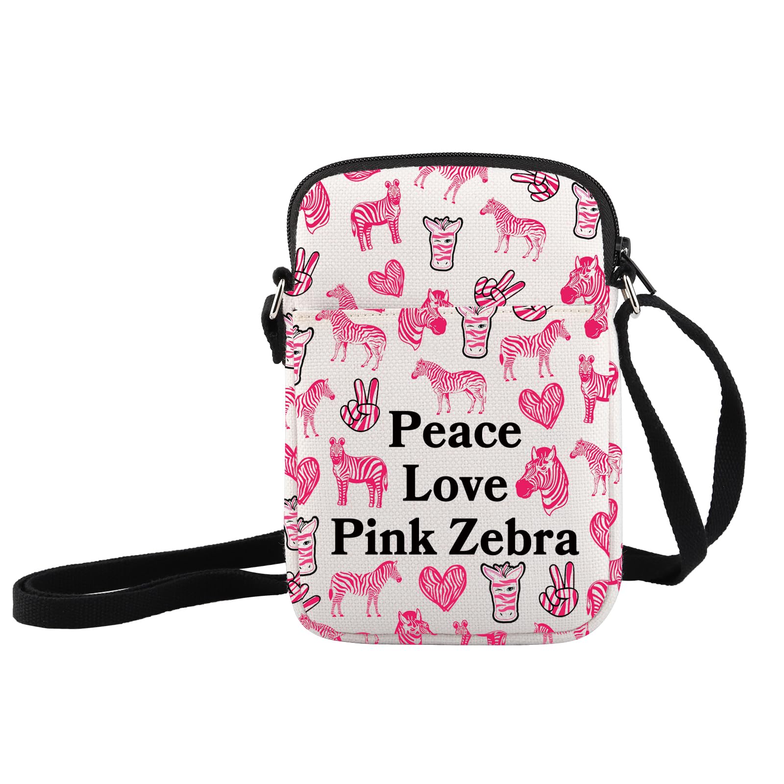 JXGZSO Cute Pink Zebra Crossbody Bag Animal Lover Gift Peace Love Pink Zebra Print Shoulder Bag Zebra Gift For Zebra Lovers