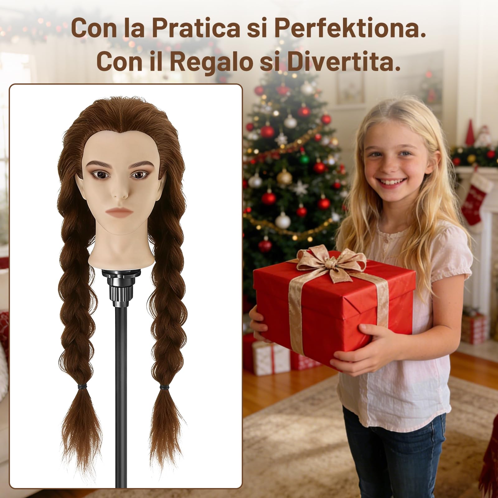 TwoWin 60 cm Testa Parrucchiere 80% Capelli Veri,