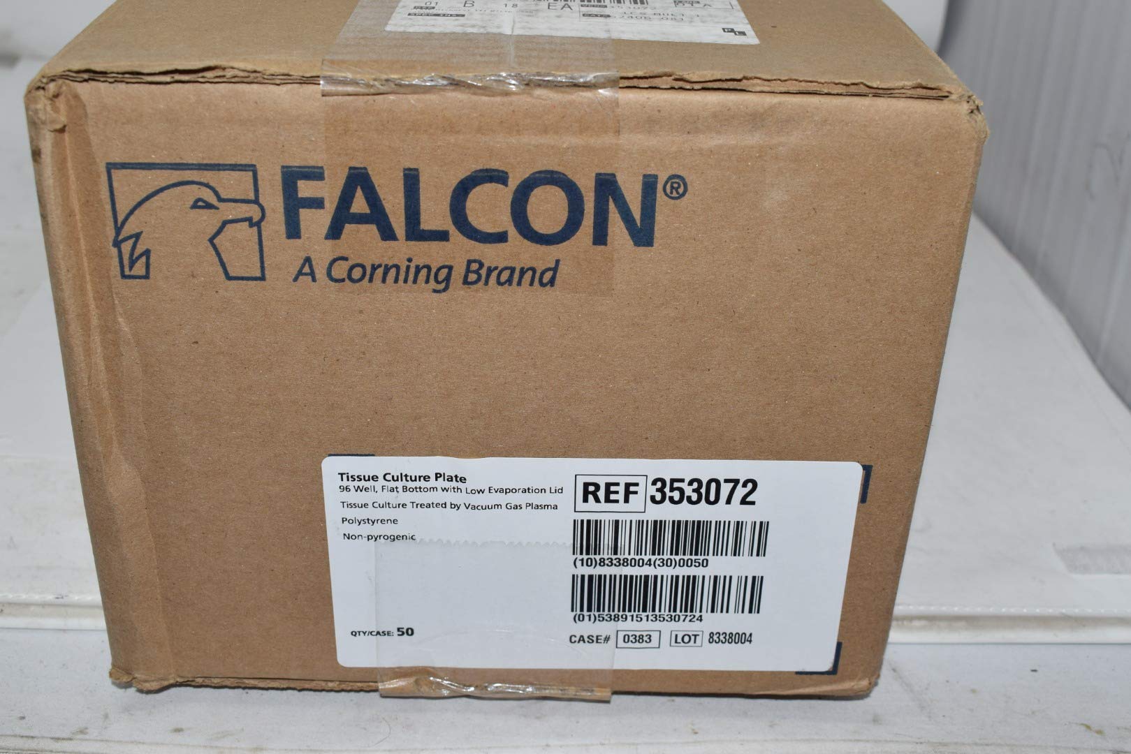 BD 353072 Falcon Clear Polystyrene 96 Well Cell Culture Plate with Low-Evaporation Lid, 0.37mL Volume, Flat Bottom Shape (Case of 50)