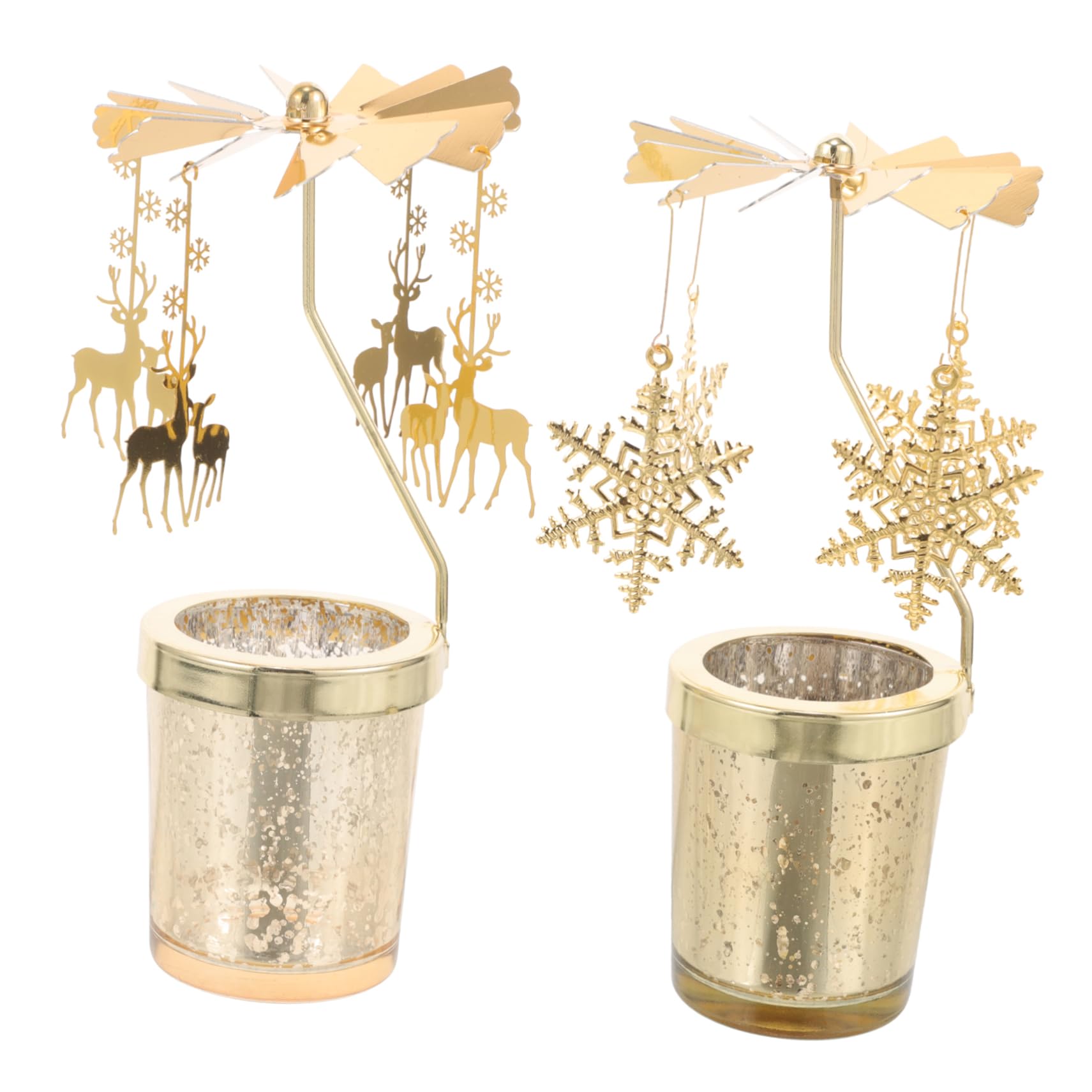 Unomor 2pcs Metal Christmas Candlestick Holder Snowflakes and Deer Decorative Centerpiece for Home Restaurant and Wedding Celebrations