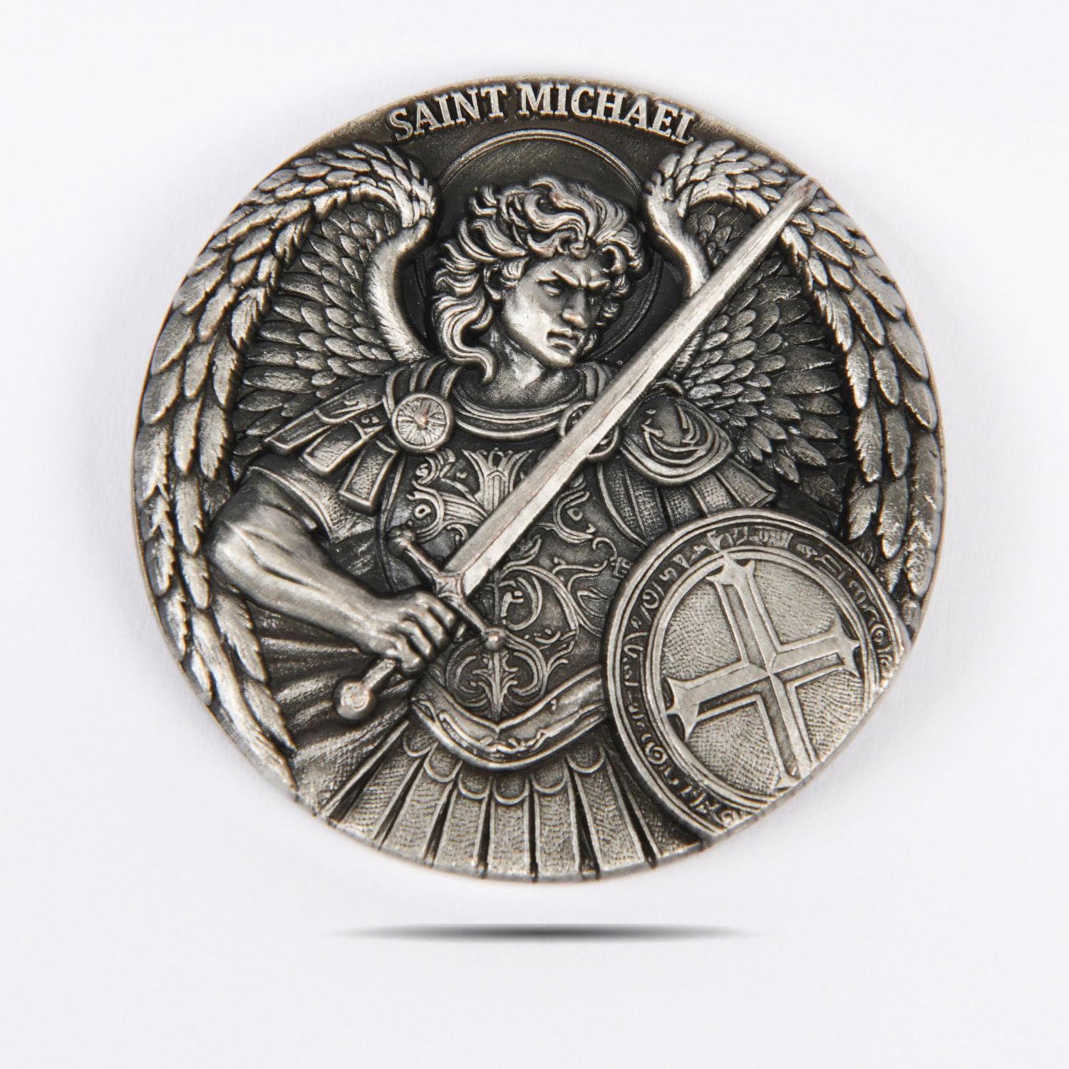 The Archangel Saint Michael Protection Challenge Coin - Psalm 91:10 Inspirational Religious Silvery Coin for Christian, with Protective Case, 1.57