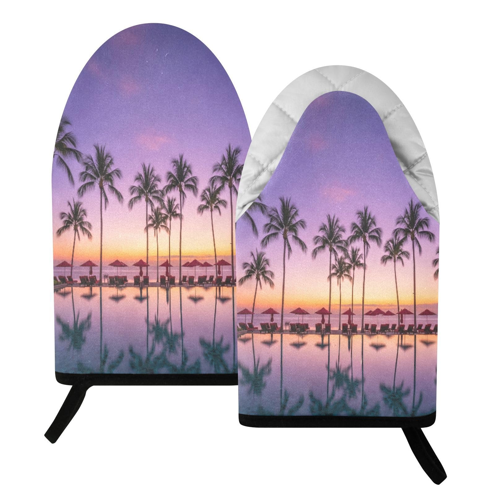 BURSTDDY Seaside Sunset Oven Mitt,Heat Resistant Kitchen Mitts for Cooking