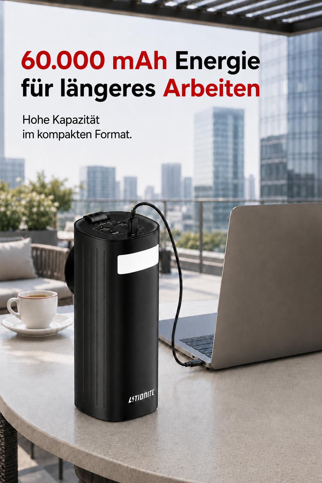 LITIONITE Titan Powerbank 60000mAh 200W für Laptop und MacBook, 2X USB-C 100W PD3.0, LiFePO4 Akku 3000 Ladezyklen, Batterie Externe für Tablet, Nintendo Switch und Drohne