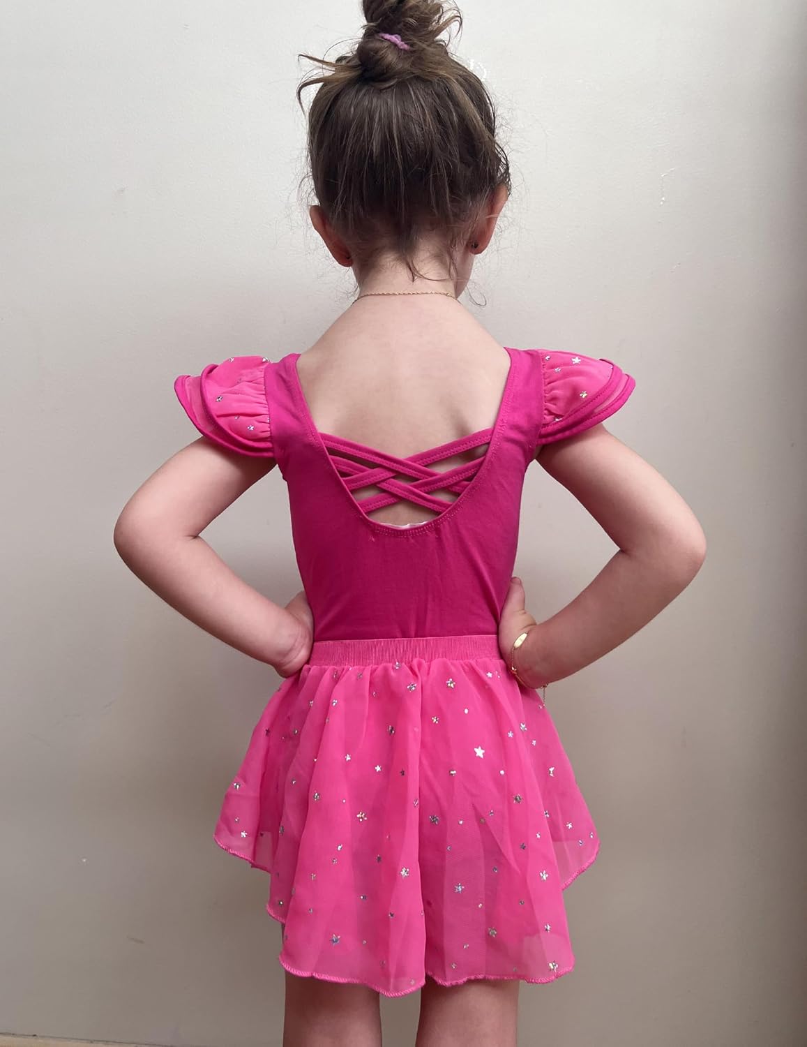 Zaclotre Girls Ballet Leotards with Removable High Low Skirt Toddler Ruffle Sleeve Hollow Back Dance Outfit Combo - Image 7