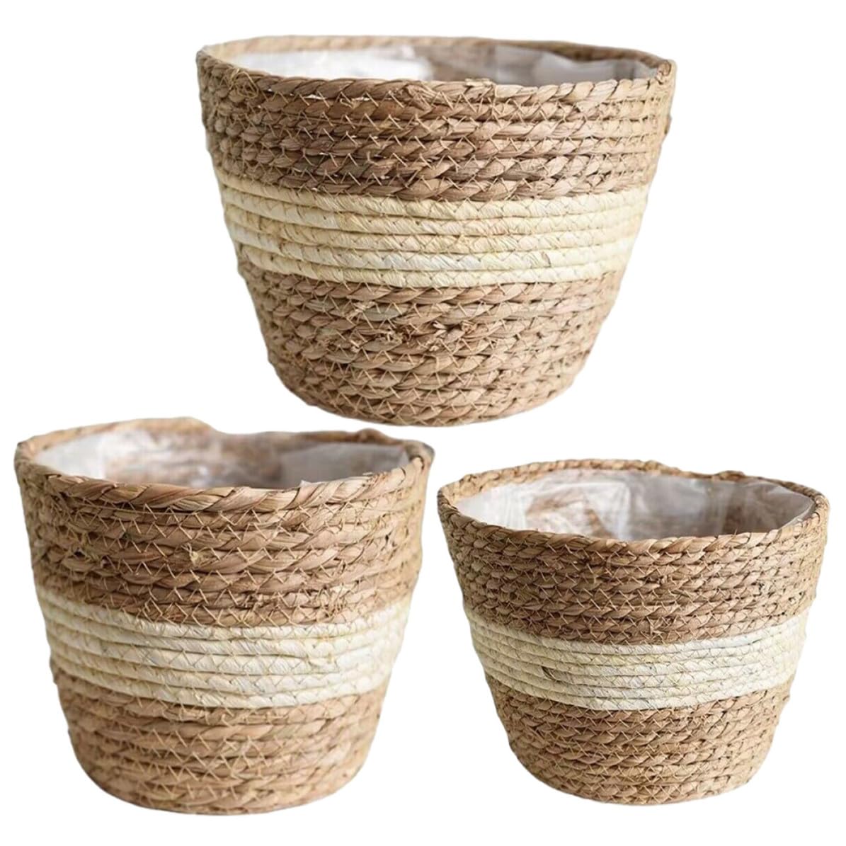 ABOOFAN 3 Piezas Cesta de Flores Tejida, PVC y Hierba