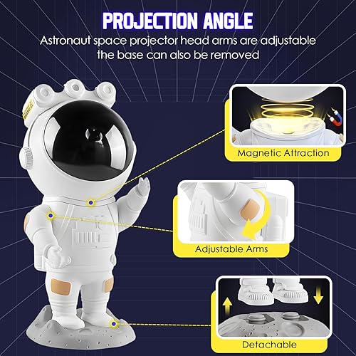 Miniatura 6 de LOBKIN Proyector de estrellas con luz nocturna de galaxia, proyector espacial de astronauta, lámpara LED de techo de nebulosa estrellada con