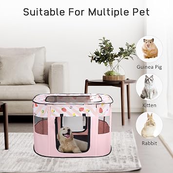 Foldable Pet Playpen, Portable Small Dog Cat Crate, Soft Indoor Outdoor Pet Cage, Puppy Playpen with Mesh Panels, Dog Tent, Cat Playpen, Travel Pet Puppy Cage for Pets (Pink-S)