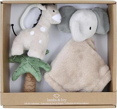 Lambs & Ivy Jungle 3-Piece Developmental Soft Plush Baby/Infant Toy Gift Set