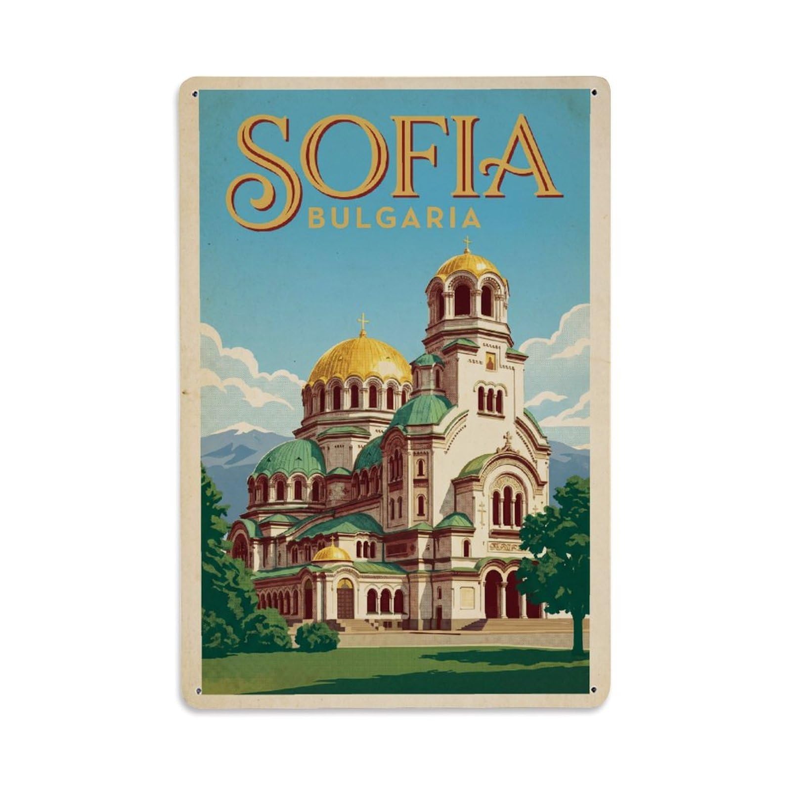 Vintage Travel Bulgaria Sofia Metal Tin Sign Plaque Wall Decor for Cafe, Club Bar, Office, Garden Metal Poster 8x12Inch