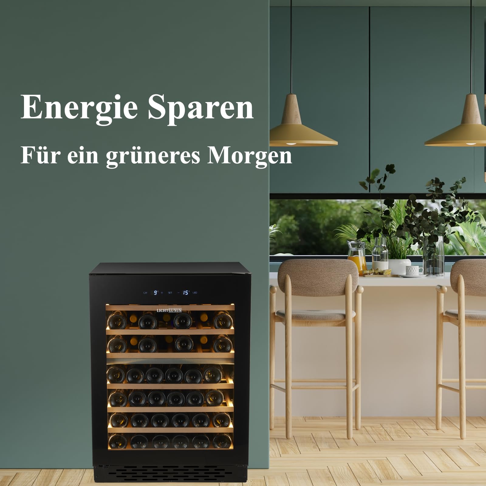 Weinkühlschrank 2 Zonen 71 Flaschen Einbaugerät Unterbau 60cm Breit UV-Glastür Holzablagen Leise 37dB