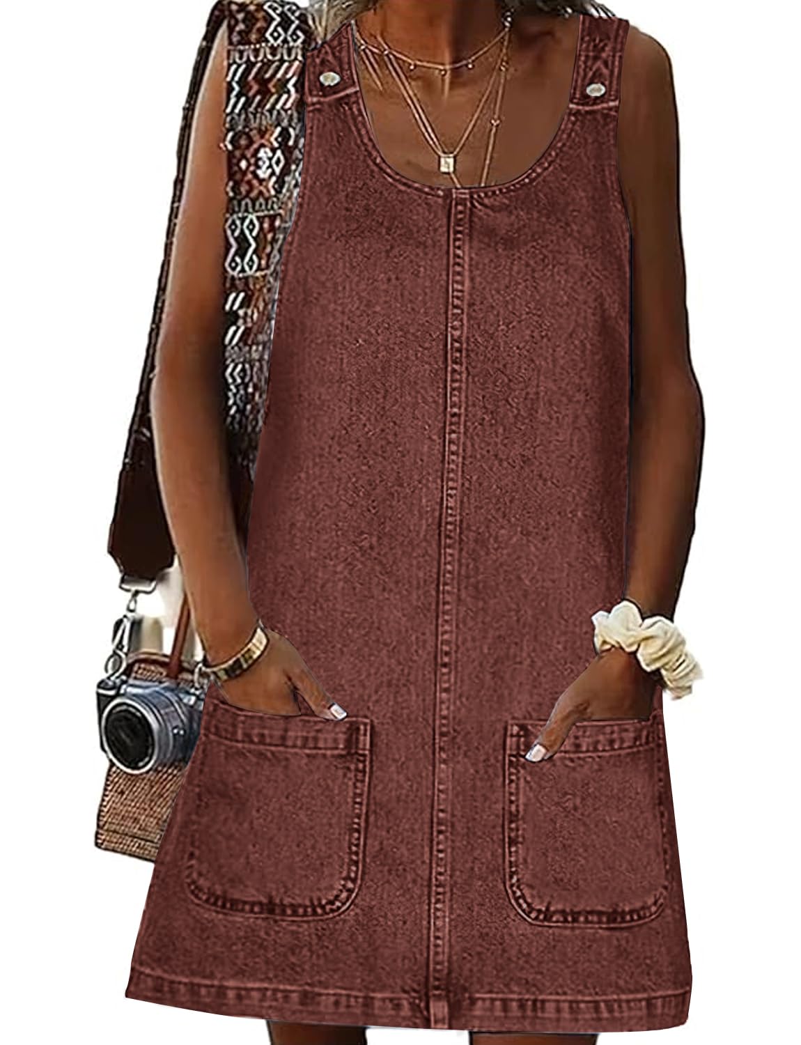 Overall Dress for Women Denim Dress Denim Overall Round Neck Skirtall Jean Dress Denim Jumper Dress Pinafore